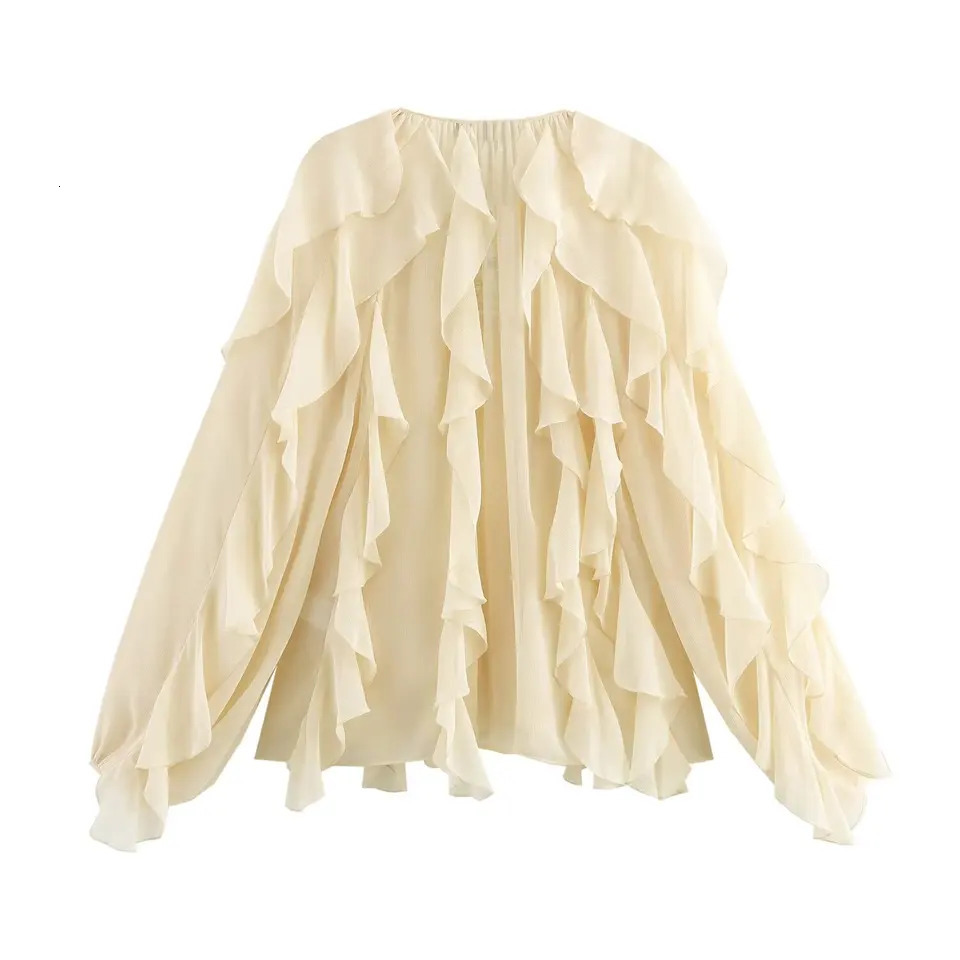 Women Casual Ruffled Shirt Women Loose Lace Up Hollow Out V Neck Tops Spring Blouses Women Clothes 4786063 260306