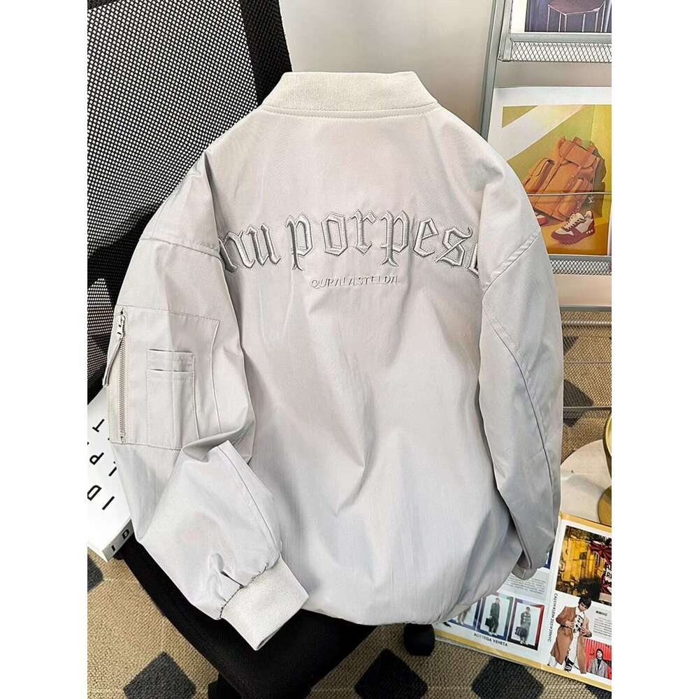 Mardi Hefxessdr American Style Vibe Embroidered Baseball Men, Spring and Autumn Trendy High Street Loose Couple Pilot Jacket for Men