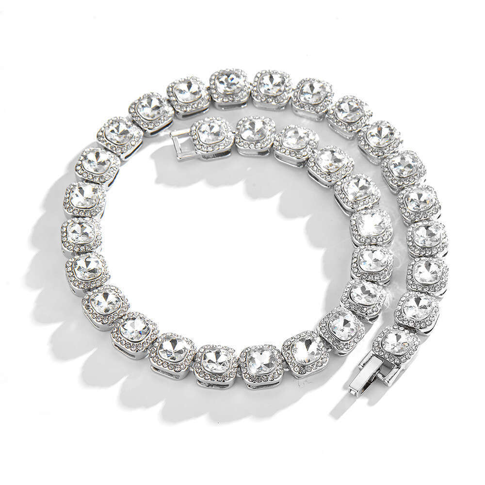 High-quality fashionable 12mm alloy rhinestone square chain necklace, unisex, exclusively for cross-border, light luxury
