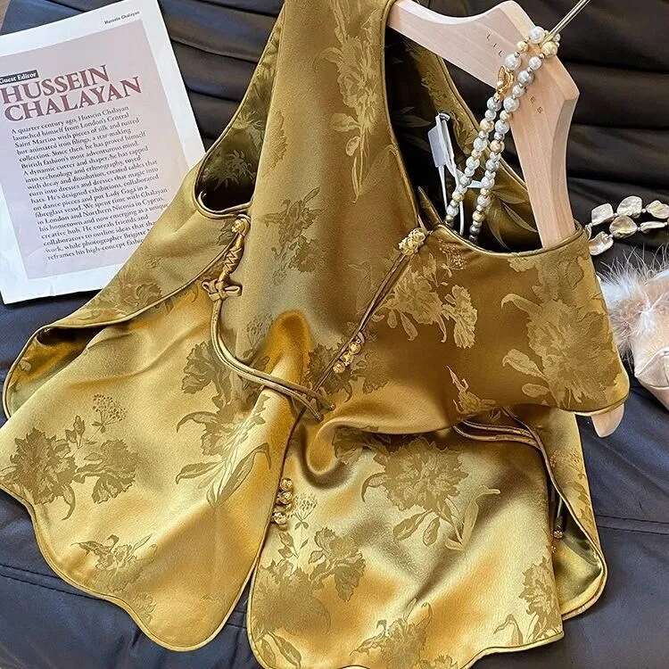 Mardi Hefxessdr New Chinese-style high-end jacquard for women 2025 new model gold High-end retro sleeveless vest top