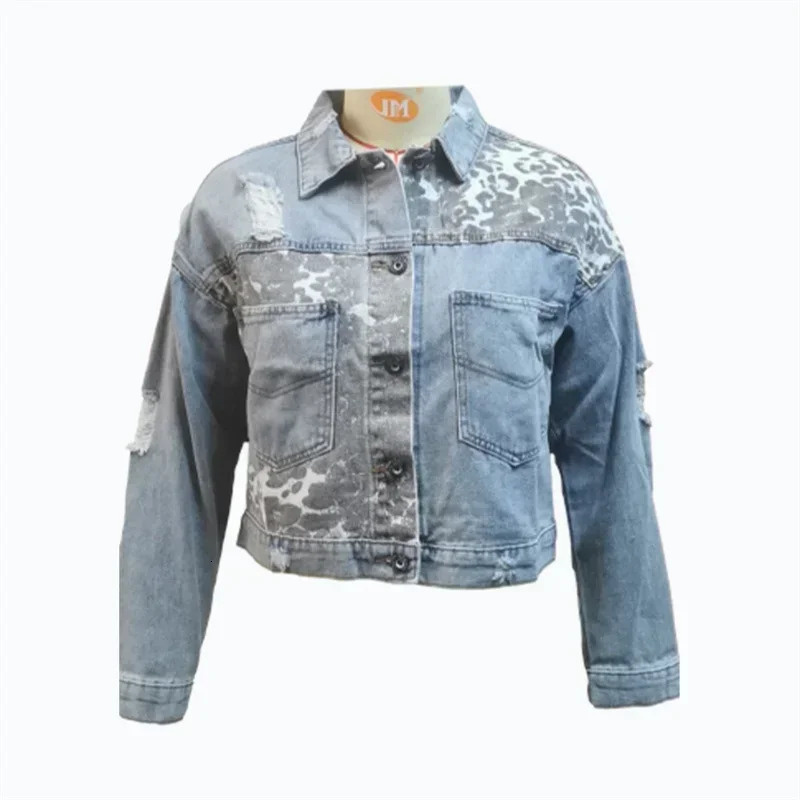 Fashion Print Denim Jacket Women Autumn Winter Long Sleeve Outerwear Female Single-breasted Cardigan Lapel Coat Trend Streetwear 260303