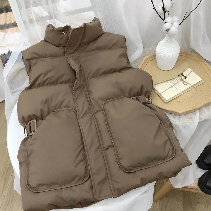 2026 Winter Down Cotton Vest Jacket Womens Sleevele Stand Parkas Warm Short Coat Female Waistcoat Overcoat Ladies Tops 260306