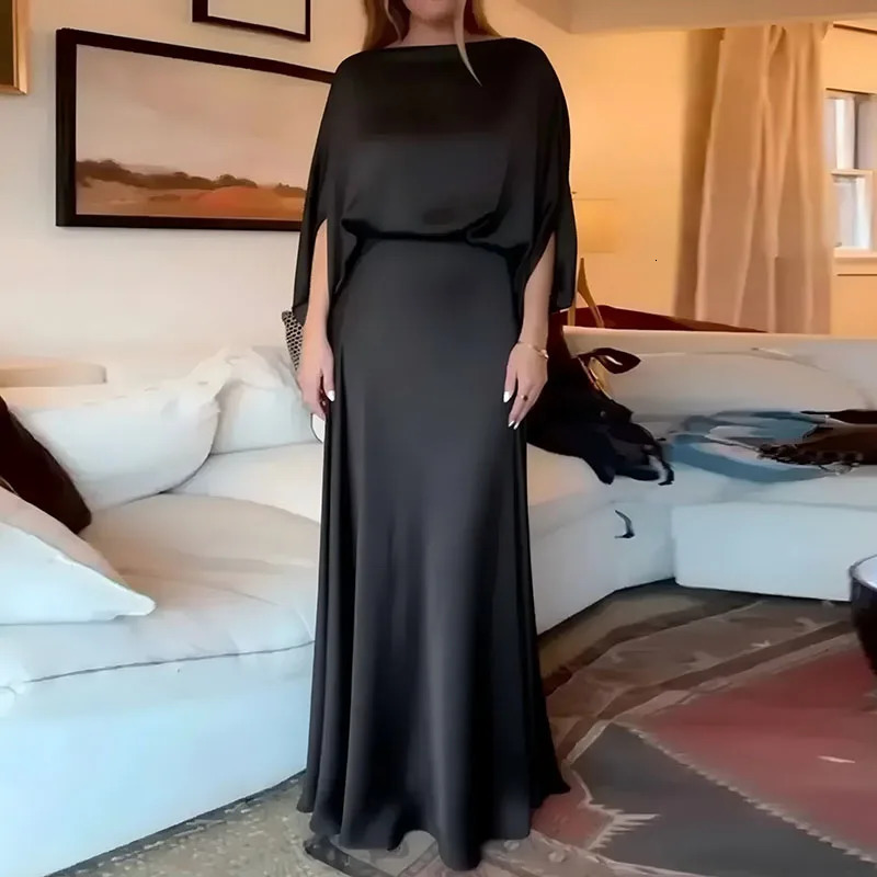 2026 Spring Elegant Solid Evening Gown Set Woman Sexy Skew Collar Top Pullover Long Dress Suit Autumn Sleeve 2pcs Outfits 260306