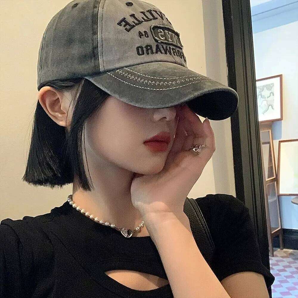 American Retro Baseball Women's Soft Top Letter Washed Cowboy Duck Tongue Wide Brim Big Head Surrounding Face Small Hat Y260304
