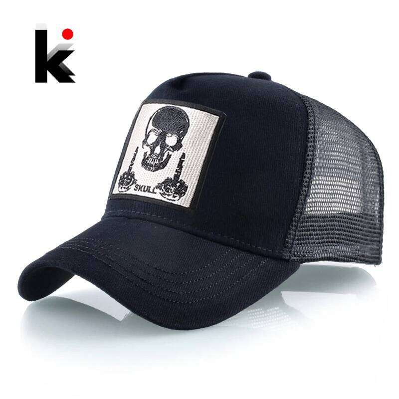 Men's Baseball With Embroidery Skull Patch Snapback Hip Hop Trucker Cap Women Four Season Outdoor Breathable Visor Bone Hats Y260304
