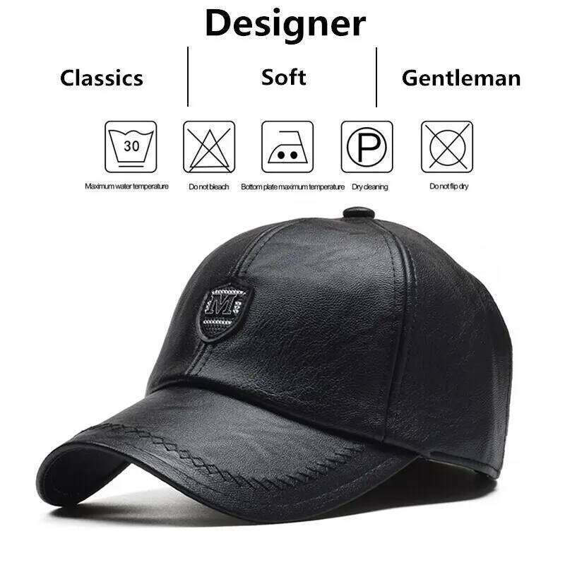 M Label Pu Leather Baseball Caps Spring and Autumn Outdoor Adjustable Casual Hats Sunscreen Hat Y260304