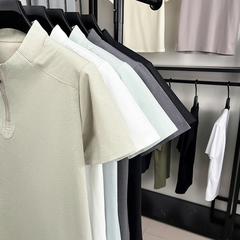 Summer Style Short-Sleeved T-Shirt for Men Casual Moisture-Wicking Quick-Drying Half-Zip Fashionable Breathable Mens Wear 260304