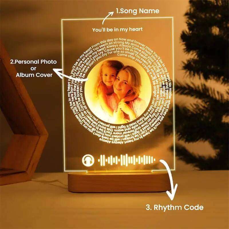 Personalised Acrylic Spotify Music Plaque with LED Night Light Mothers Day Photo frames Custom Couple Gift H260306