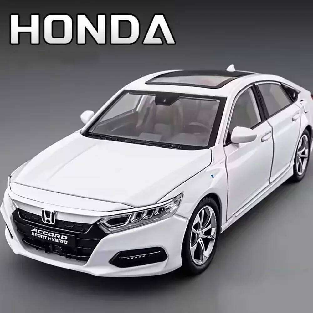 1:24 Honda Accord Models Toys Alloy Diecast Cars Front Wheel Steering Doors Opened Sound Light Pull Back Vehices Friend's Gifts Z260306