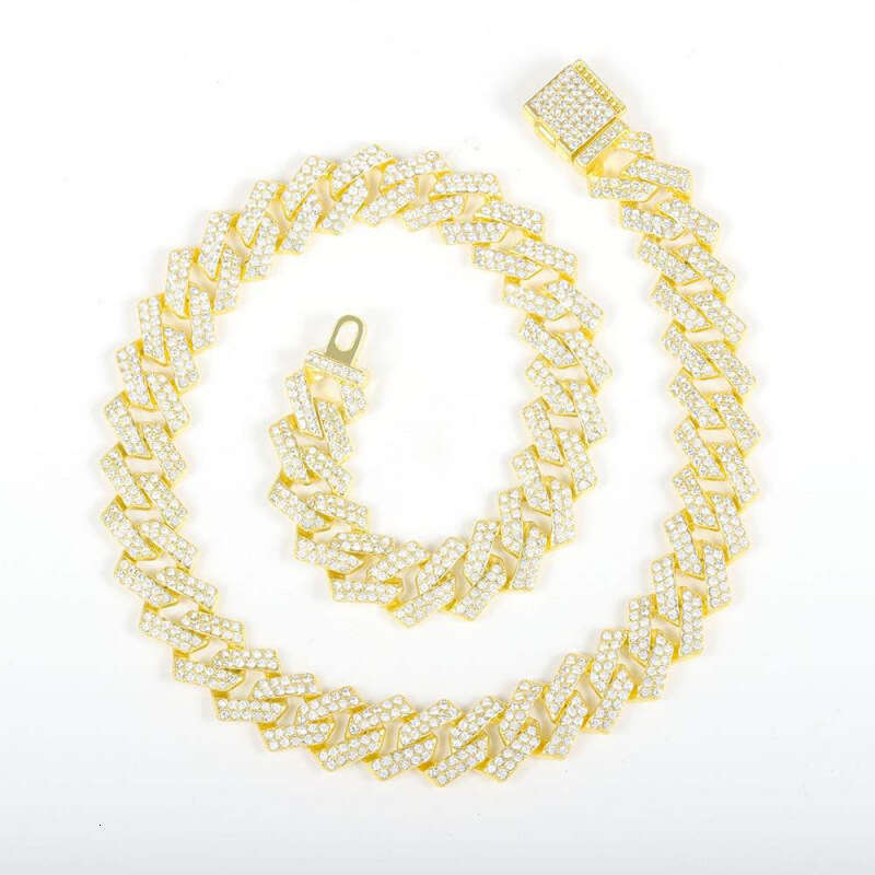 Source Manufacturer High-Quality 15MM Diamond Full Flip Hip-Hop Necklace Bracelet Cuban Chain