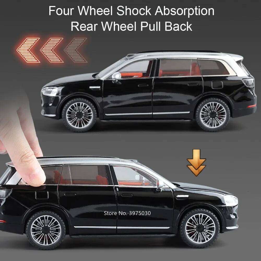 1:24 Alloy Diecast SERES AITO M9 Models Cars Toys Wheel Pull Back Rubber Tires Vehicles with Light Music SUV Boys Birthday Gifts Z260307