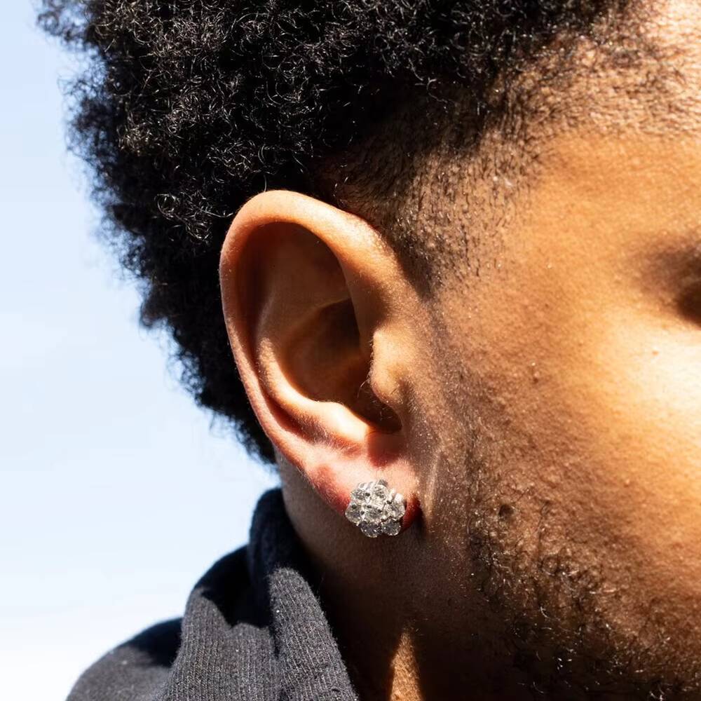 Ready to Ship GRA Hip Hop Stud Earrings Moissanite Men Earrings 925 Sterling Silver Cluster Flower 9mm Moissanite Rings