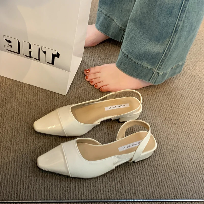 Summer Cover Toe Slip On Women Sandals Concise Thick Heel Singbacks Mules Shoes Female Elegant Party Dress Sandalias 260303