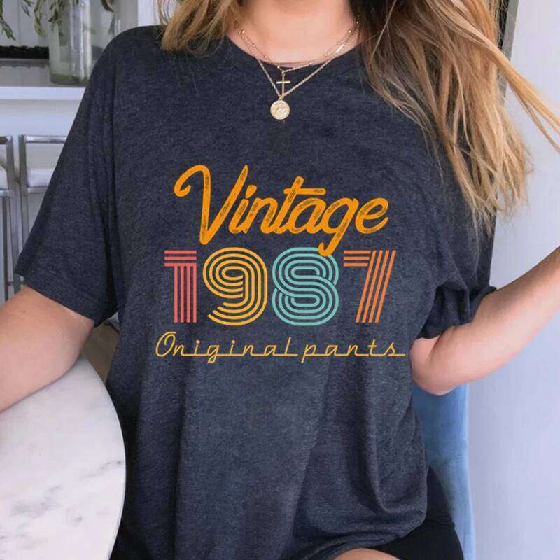Vintage 1987 Print T Shirt Women 37 Years Old Birthday Anniversary T-shirt Harajuku Fashion Short Sleeve Streetwear Retro Shirts XJ260306