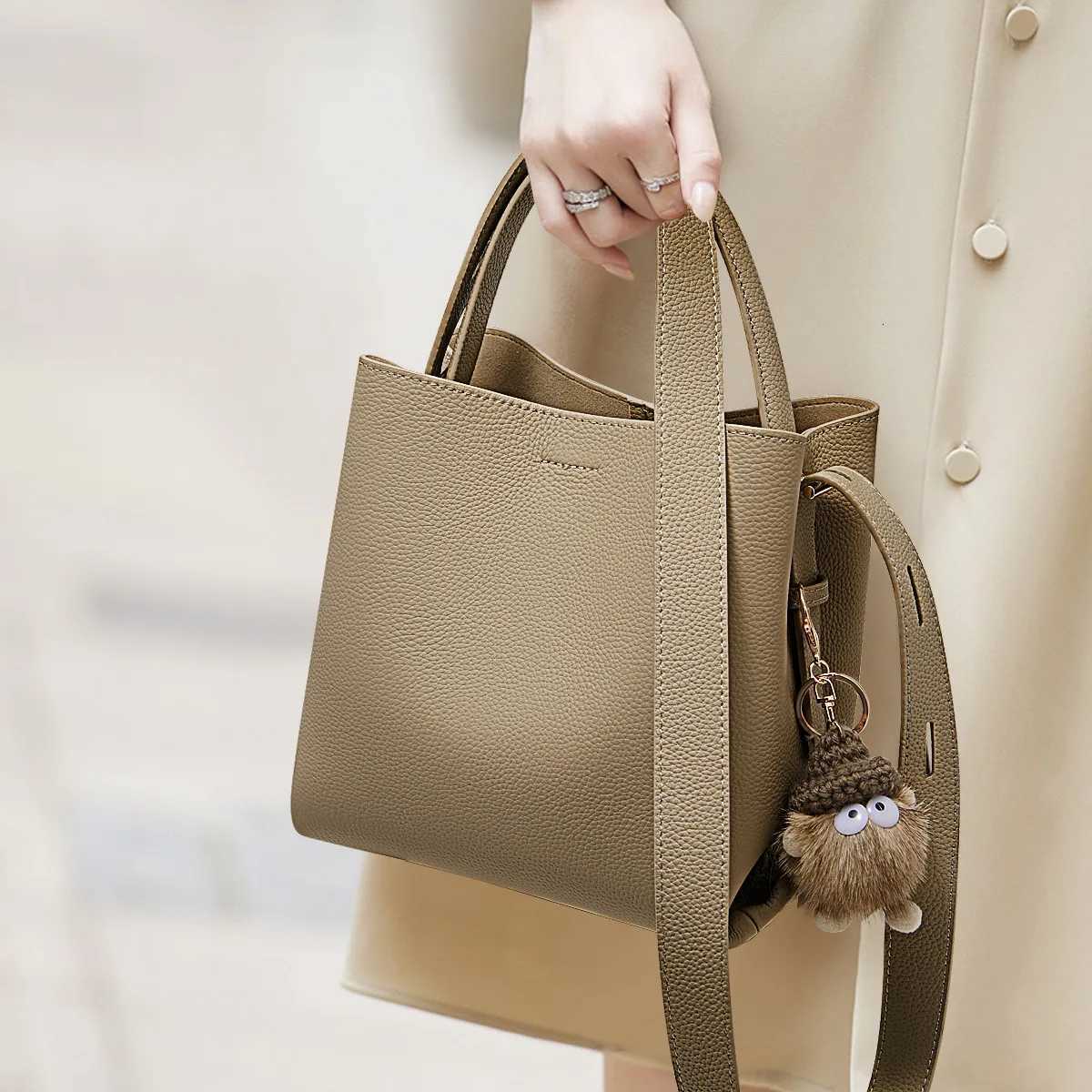 FOXER Simple Genuine Leather Handbag Womens Shoulder Bag Tote Bucket Bag Large Capacity Female Cross body Bag Pusre Casual H260306