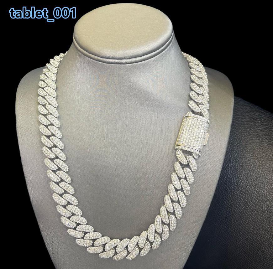 Super Iced Out Silver Moissanite Cuban Chain for Mens Luxury Hip Hop 18mm Pass Test S925 Moissanite Cuban Link Chain
