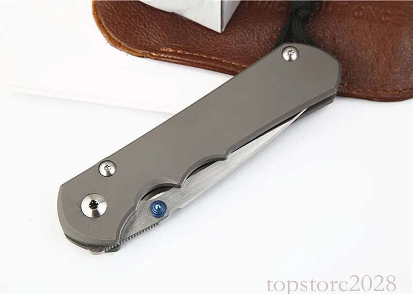 High End CR pocket knife 25 Pocket Folding Knife S35vn Drop Point Satin Blade CNC TC4 Titanium Alloy Handle With Leather Sheath