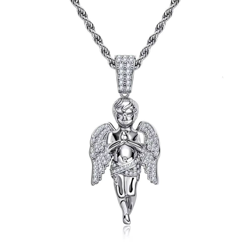 Hip Hop Angel Design Moissanite Pendant Necklace 925 Sterling Silver Edgy Streetwear Accessory