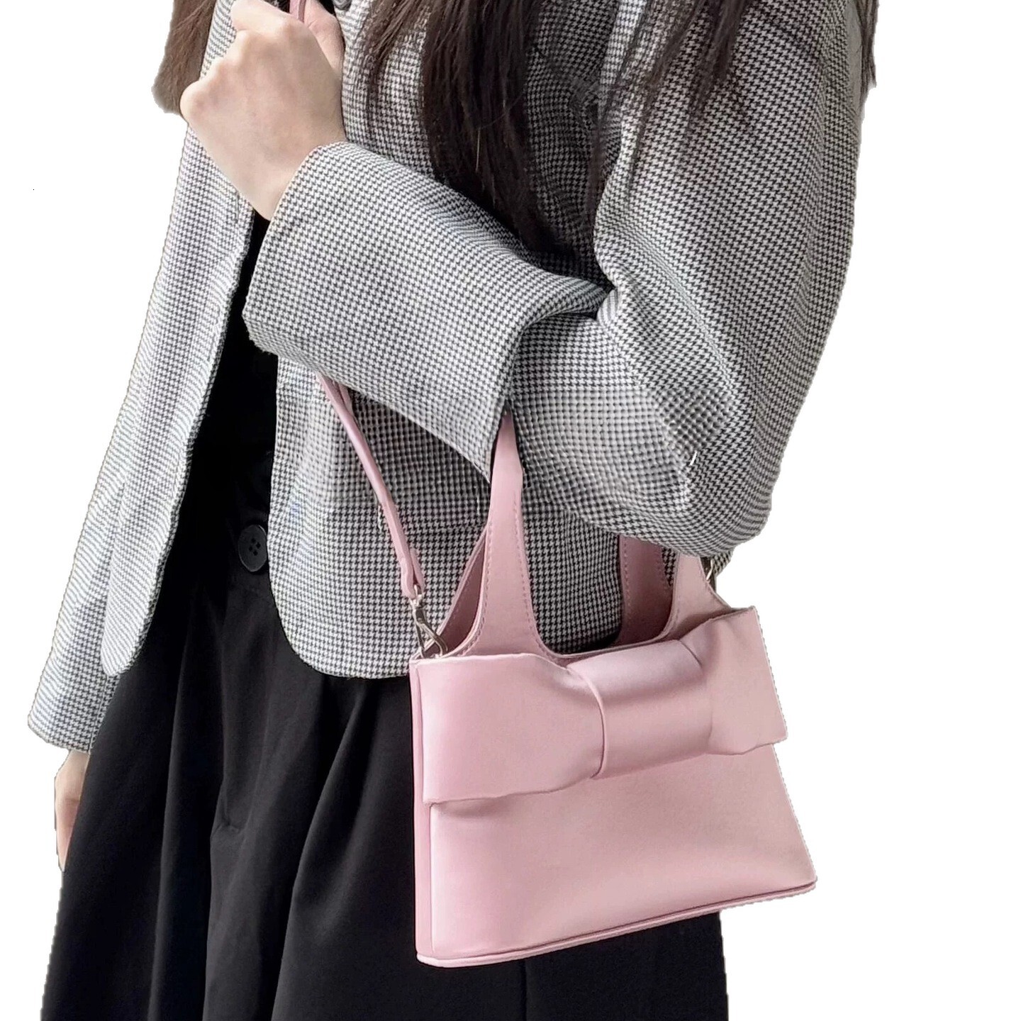 Spring bow handbag cute pink sweet girl handbag fashionable texture crossbody bag fashionable shoulder bag designer bag