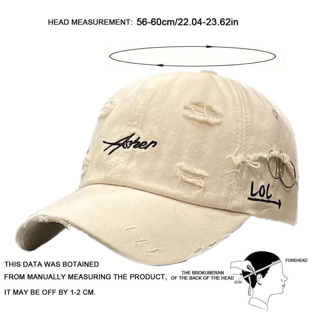 Unisex Asher Embroidery Hole Iron Ring Baseball Caps Spring and Autumn Outdoor Adjustable Casual Hats Hip Hop Sunscreen Hat Y260304
