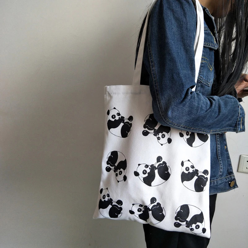 Womens Shoulder Bags Cartoon Panda Print Cute Kawaii Chinese Verstaile Canvas Large Capacity Portable Handbags For Girl 260307