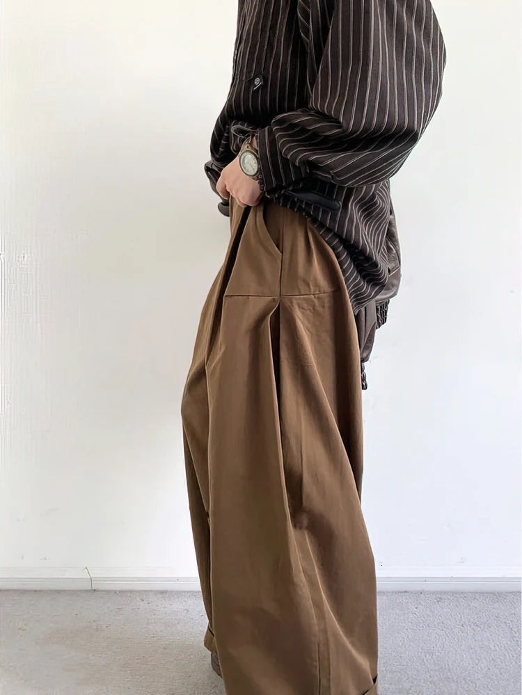 Vintage Brown Baggy Cargo Pants Men Koraen Harajuku Suit Pants Office Casual Trousers Male Wide leg Work 260305