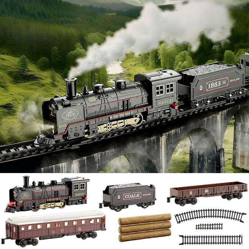 Kids Retro Electric Steam Rail Classical Railway Freight High-Speed Tracks Train Model Boys Toys Christmas Gift Z260307