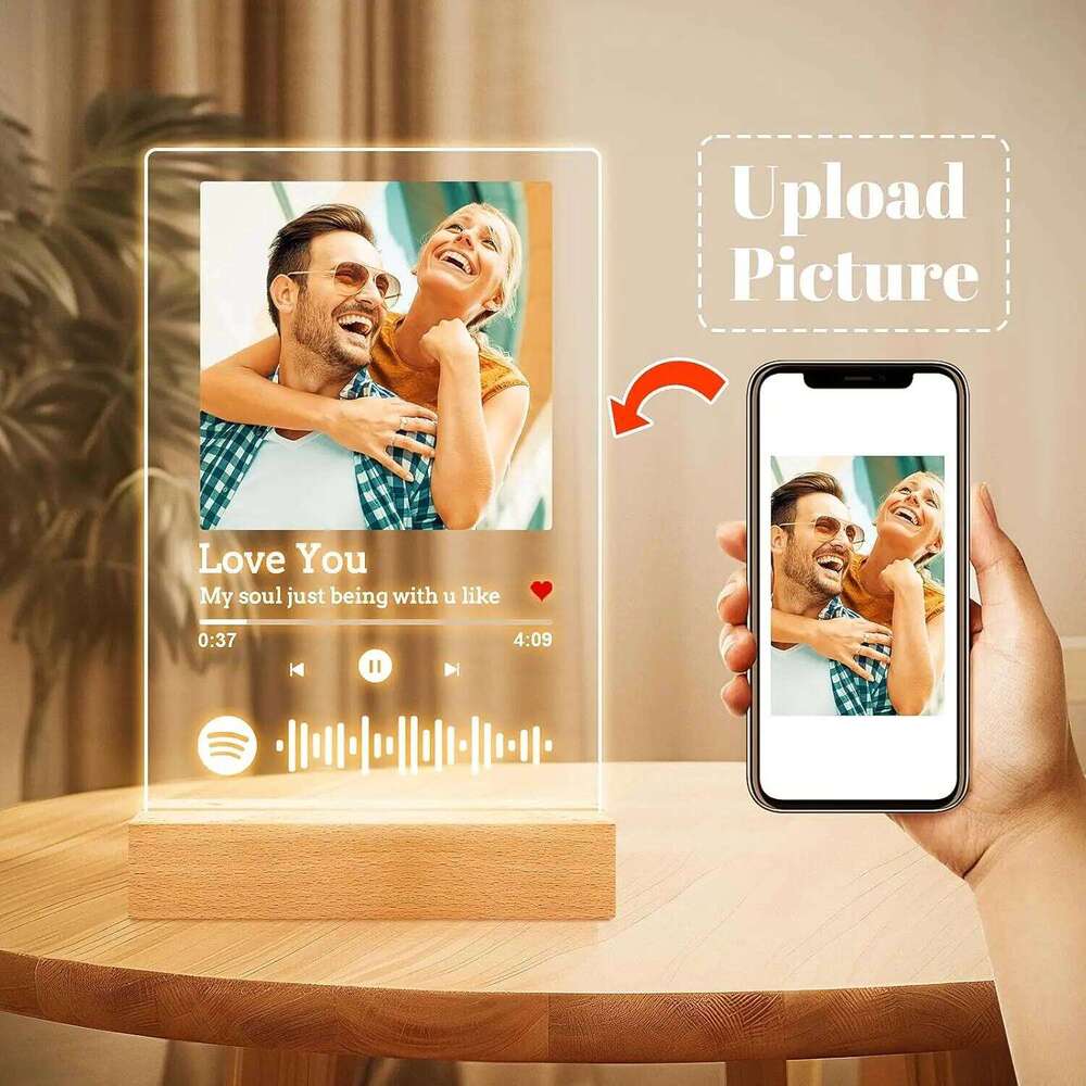 Personalised Acrylic Spotify Music Plaque with LED Night Light Mothers Day Photo frames Custom Couple Gift H260306