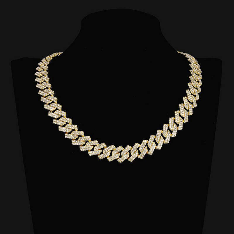 Source Manufacturer High-Quality 15MM Diamond Full Flip Hip-Hop Necklace Bracelet Cuban Chain