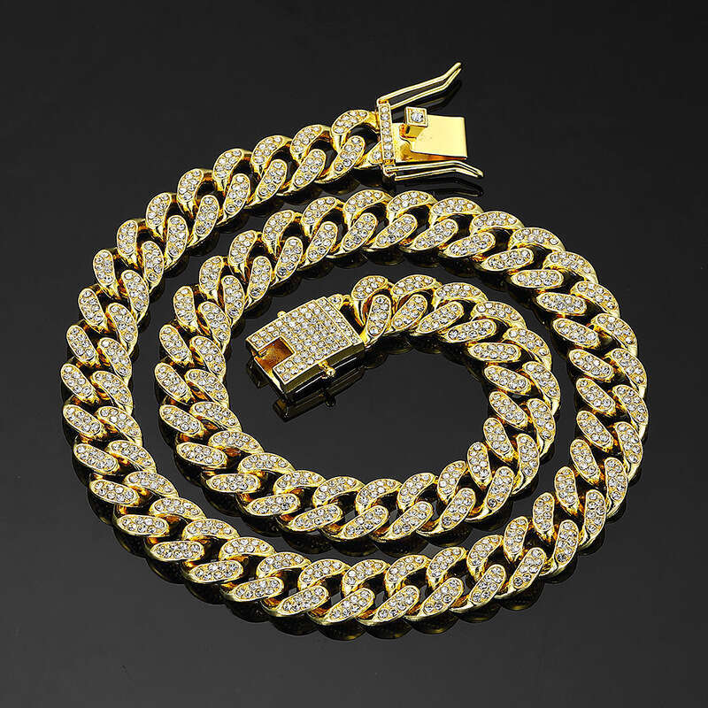 Cross-border bestseller 13mm Cuban chain high-quality alloy diamond necklace, men's women's bracelet, European and American hip-hop jewelry