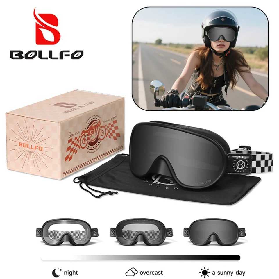 BOLLFO Photochromic Motorcycle Riding Glasses Anti-Fog UV Protection Cycling MX ATV MTB off Road Snowmobiling Motocross Eyewear S260304