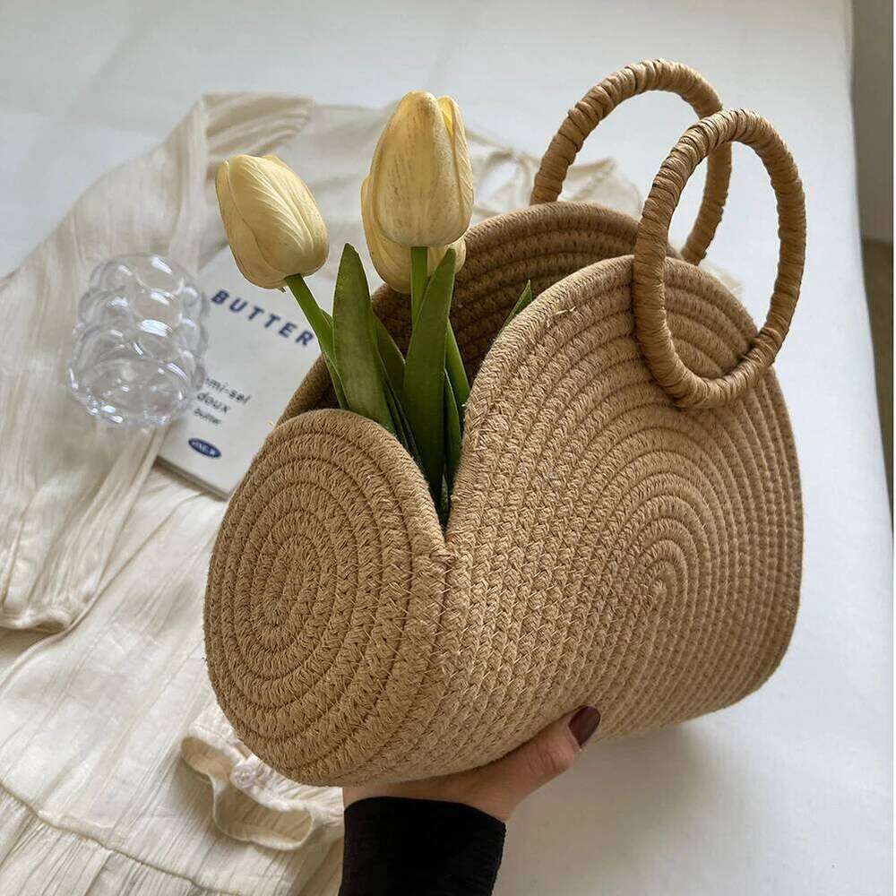 Handwoven Shoulder Purse Chic Cotton Rope Holiday Travel Handbag Retro Rattan Vacation Bag for Women and Girls XJ260306