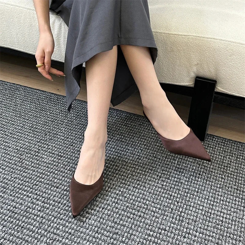 Eilyken 2026 Summer Concise Pointed Toe Women Slippers Fashion Thin Low Heels Party Pumps Mules Slide Shoes 260306