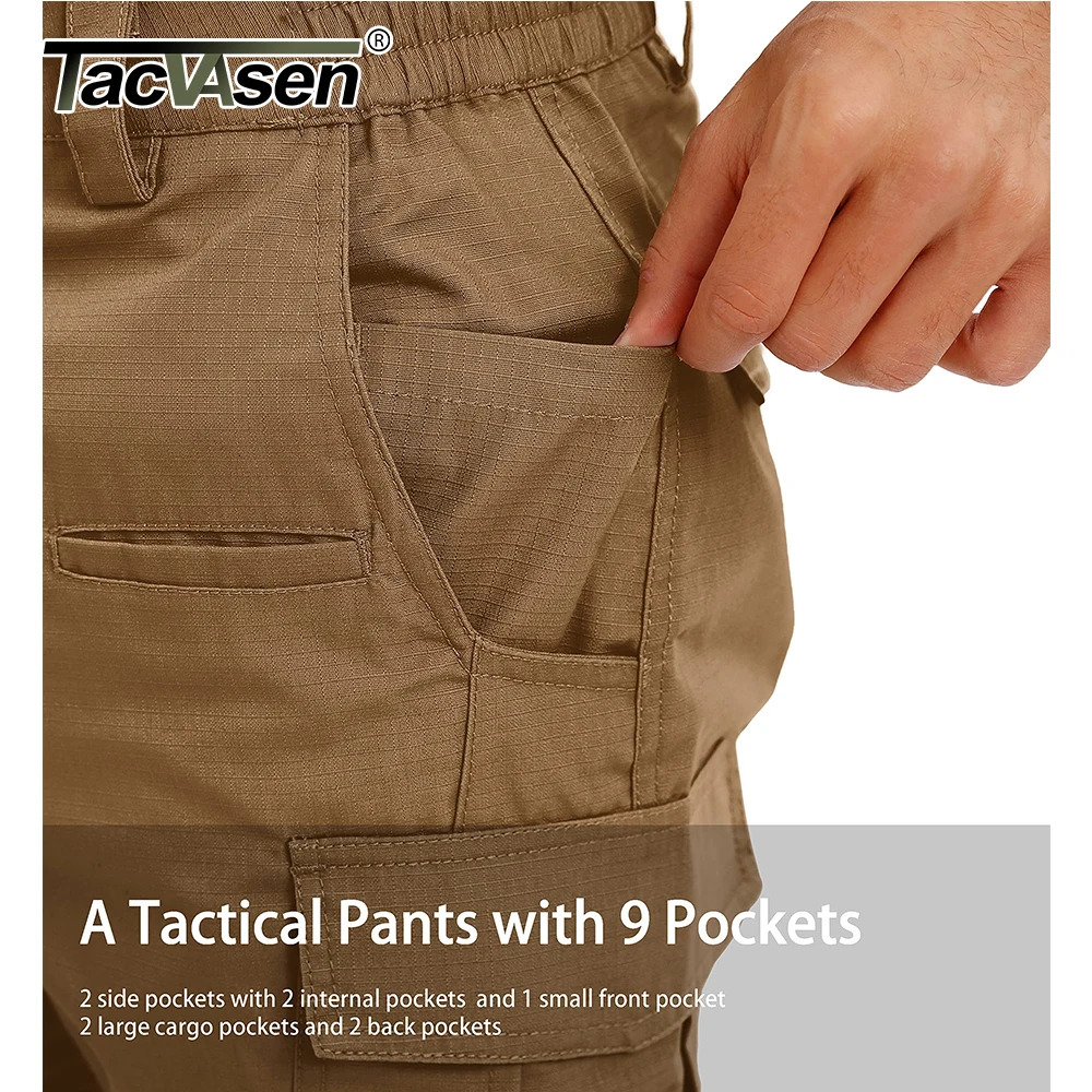 TACVASEN Cargo Work Pants With Multi-Pockets Mens Safari Hiking Pants Outdoor Ripstop Overall Training Pants Casual Trousers 260305