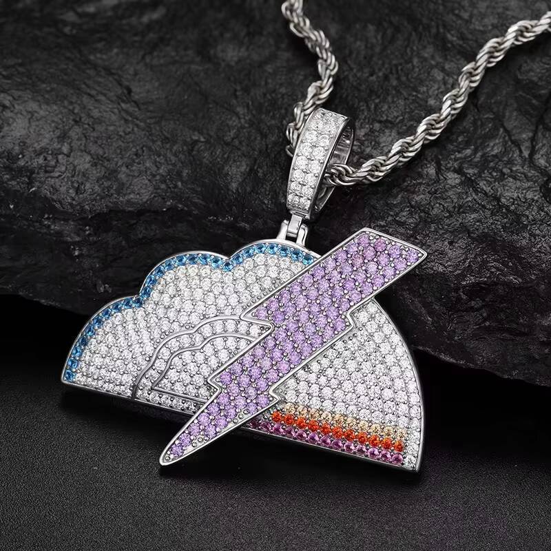 Unisex lightning Iced Out Moissanite Diamond S925 Pendant Necklace in Gold Plated Silver Charm Hip Hop Fine Jewelry for Men