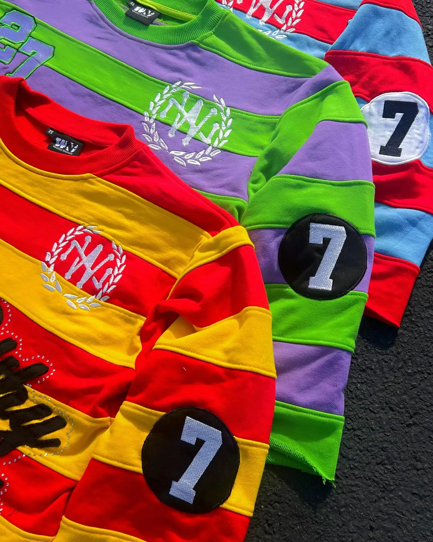 Men Women Hip Hop Letter Embroidery Patchwork Stripe Graphic T Shirt Y2k Harajuku Fashion Round Neck Shirt Long Sleeved T Shirts 260304