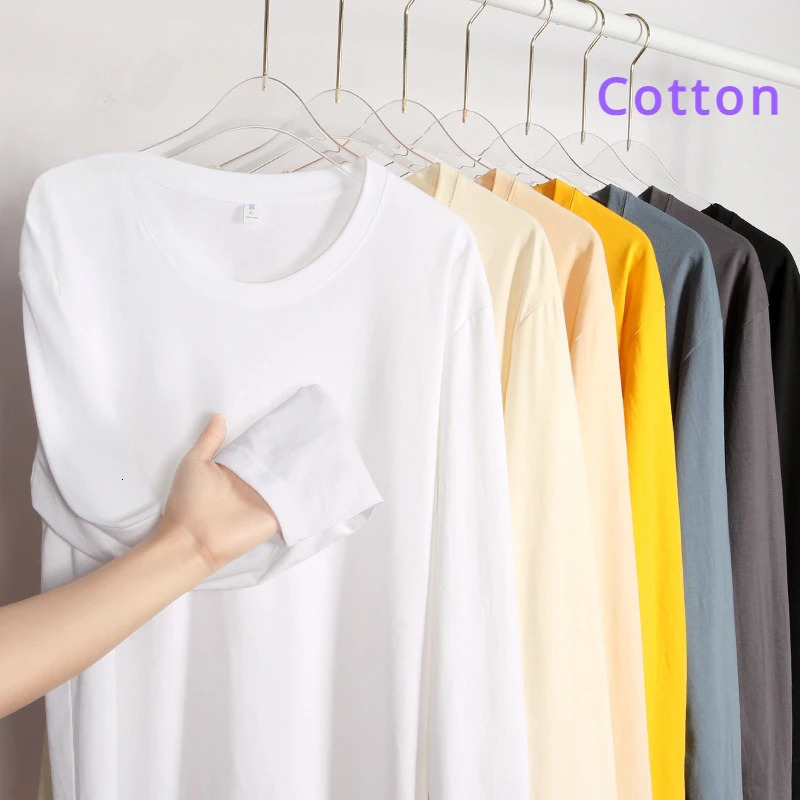 Cotton Longsleeved Tshirt Mens Solid Color Heavyweight Oneck Bottoming Shirt Spring Autumn Couple Casual Tops High Quality 260302