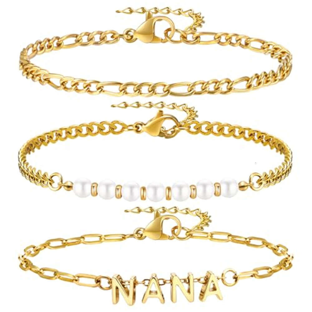 High-quality 14K gold-plated Cuban chain luxury stainless steel pearl bracelet for Mother's Day gift to mom or grandma