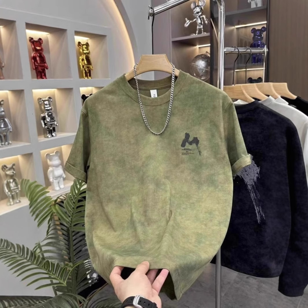 Luxury Brand Designer Clothes 2025 Summer New Washed Printed Letter Versatile Short Sleeve T-Shirt Men Hong Kong Style Trendy Ins Casual Loose Top
