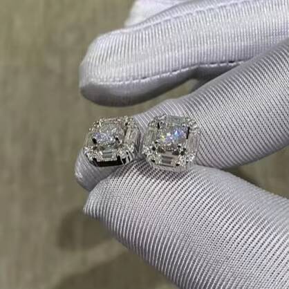 925 Sterling Silver Rhodium Plated GRA Certified VVSD Color Cushion Cut Moissanite Gemstone Screw Back Stud Earrings Bulk