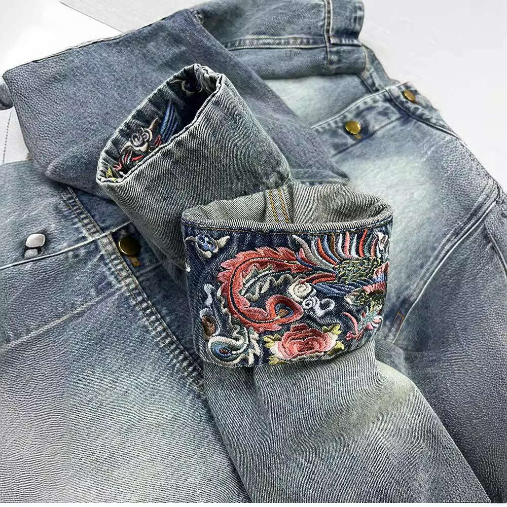 Mardi Hefxessdr Spring Autumn Denim Coat blue Chinese Retro National Style Embroidery Denim Jacket 2025 New Women Jacket Fashion Loose Coat