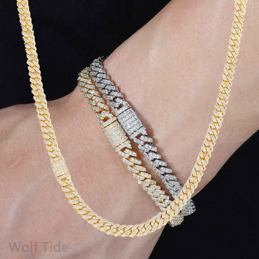 6mm Hip Hop Full Diamond Thin Cuban Link Necklace Bracelet With Box Clasp Set For Men Women Iced Out Cubic Zirconia Cz Stone Rapper Party Rap Jewelry 