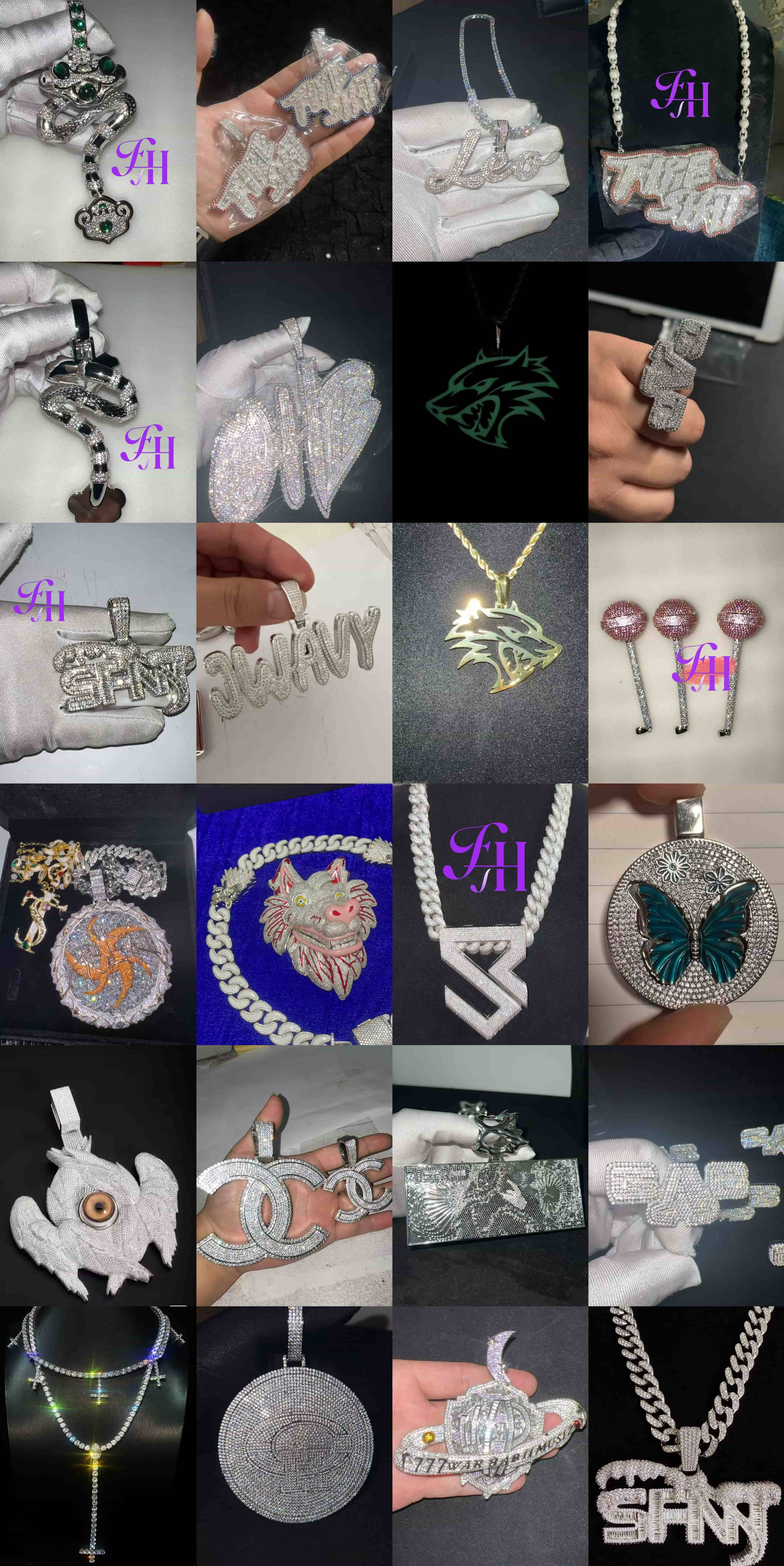 Factory Custom Hiphop Flawless VVS Moissanite Round Brilliant Cut Solid Gold/Silver Iced Charms Pendants