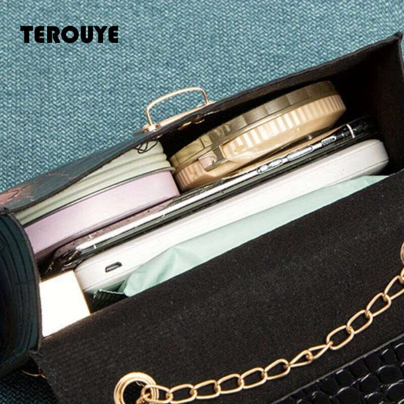 Chic Crocodile-Embossed Mini Handbag Solid Color Twist Lock Closure Handbags Tote Bag For Women Purse TEROUYE