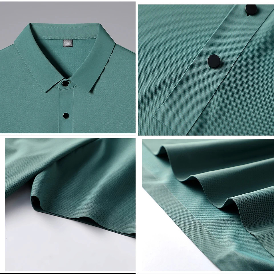 Golf Solid Ice Silk Traceless Silk Loose Polo Shirt Short Sleeve T-shirt Mens Elastic Ironless Thin Polo Neck Light 260305