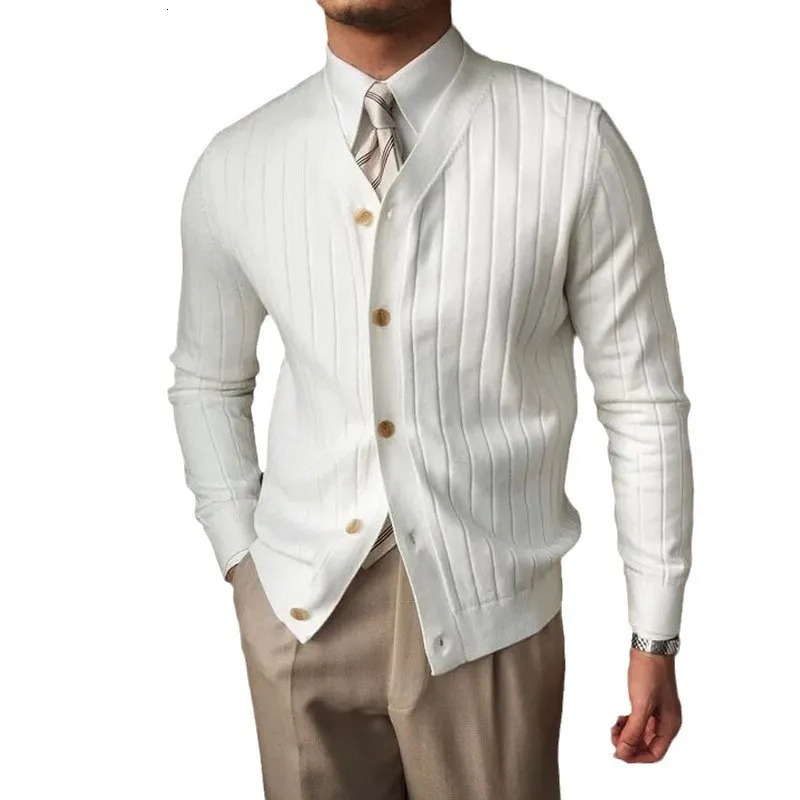 Autumn Winter Mens Business Casual V Neck Cardigan Solid Color Knit Sweatercoat Male Slim Fit Long Sleeve Knitted Sweater Tops 260306
