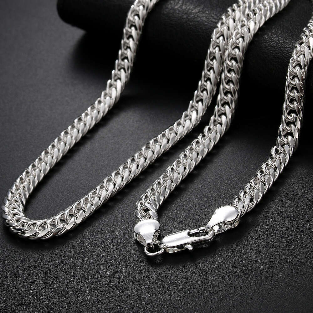 Jinrongxing Wholesale Mixed Batch Cross-Border Silver-Plated Jewelry Boutique Fashion Cuban Chain 10MM Full-Sided Necklace and 6MM