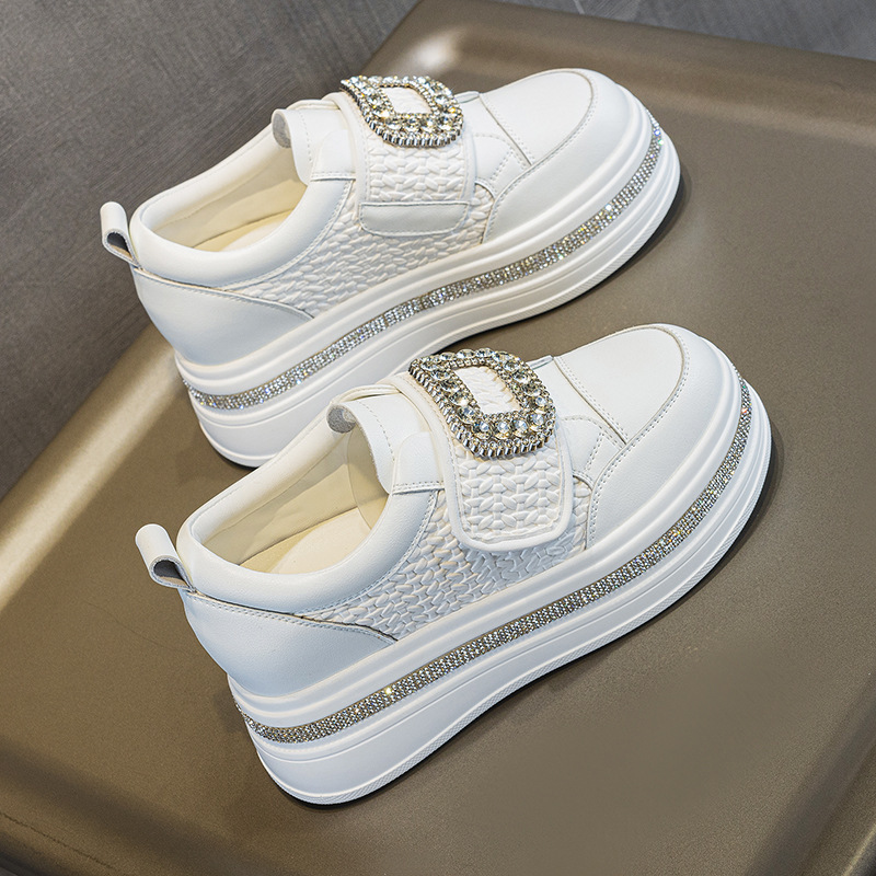 2026 Women's Rhinestone Buckle Platform Sneakers, Hidden Wedge Heel Casual Shoes Sizes 35-40