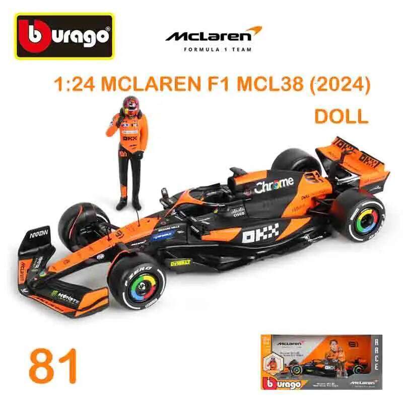 Bburago 1:24 Mclaren MCL38 #81#4 Miami Grand Prix 2024 Racing Formula Car Static Diecast with Figure Alloy Model Z260306
