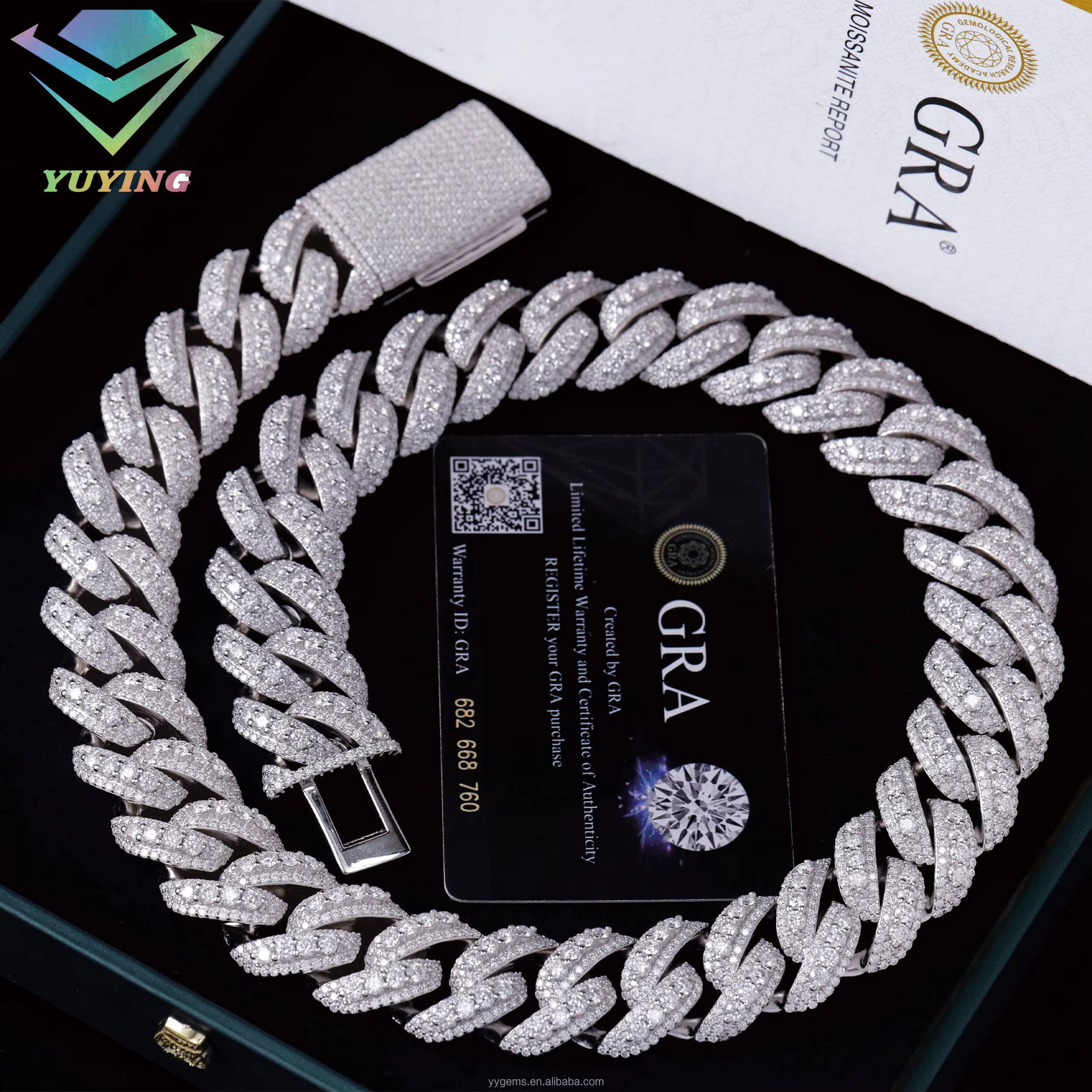 Wholesale Price 20mm 22mm S925 Cuban Link Chain White Gold 3Rows Shape Hip Hop Jewelry Iced Out Moissanite Cuban Chain Necklace